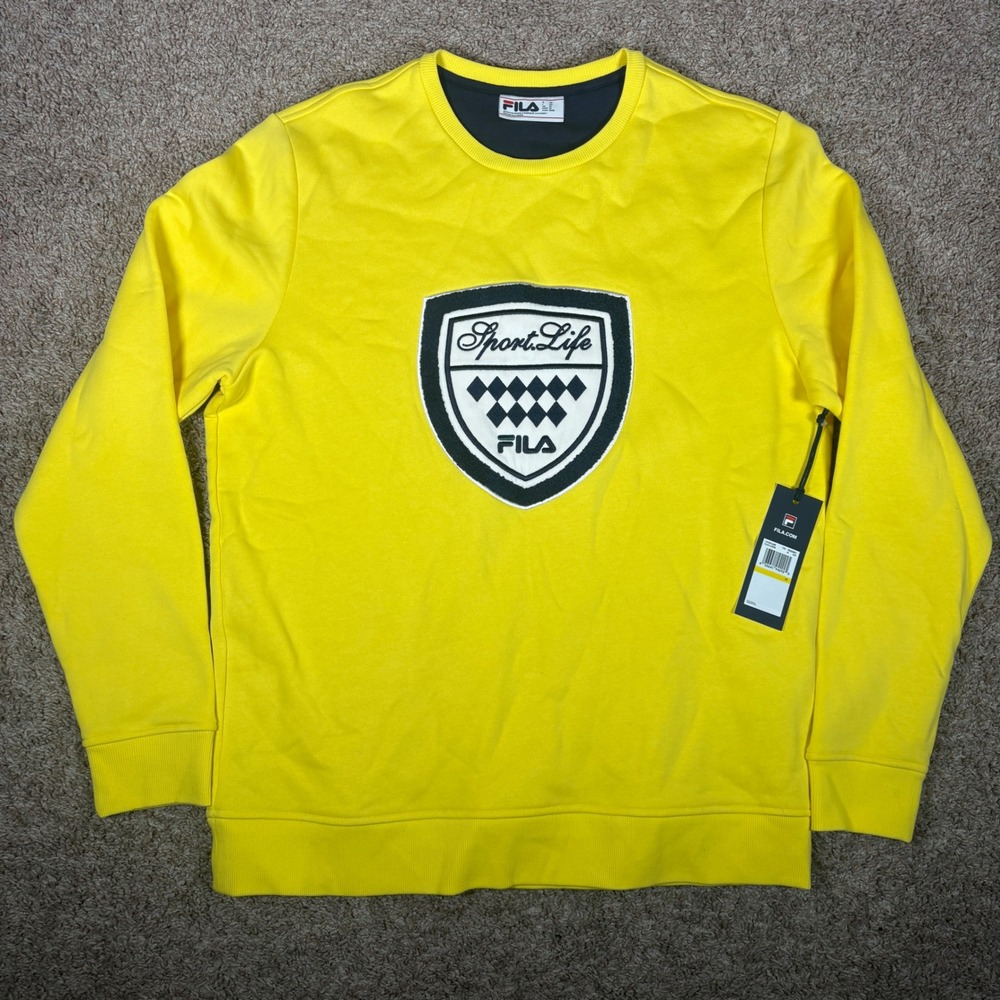 Fila Mens Sport Life Crewneck Sweatshirt Yellow Graphic Patch Fleece LM135080 M